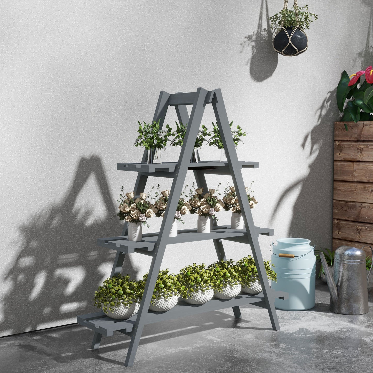 Outsunny Estantería Para Plantas De Madera Con Marco En A 100x36x112 Cm Gris_1