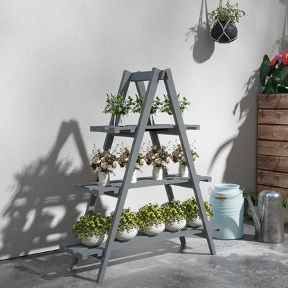 Outsunny Estantería Para Plantas De Madera Con Marco En A 100x36x112 Cm Gris_1