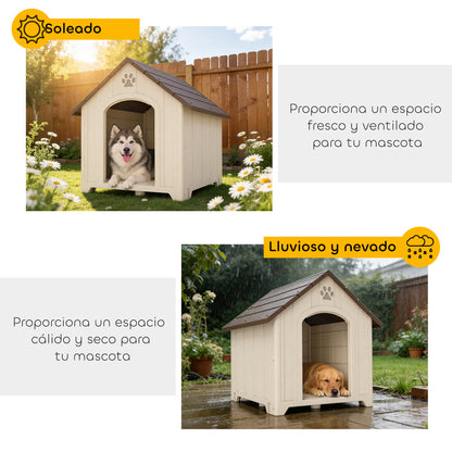 Pawhut Caseta Para Perros Grandes Exterior De Plástico Impermeable Beige_5