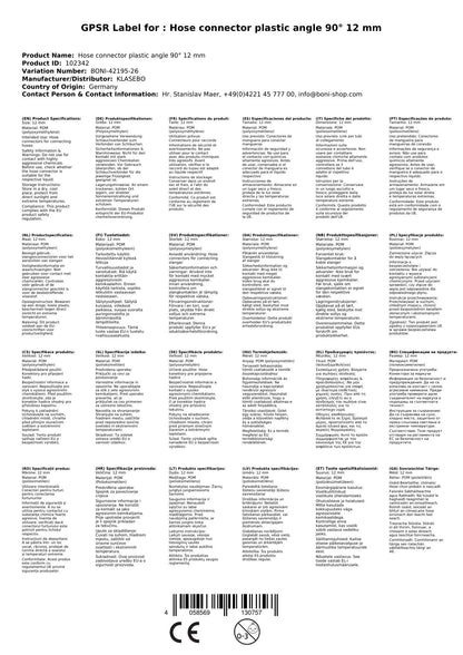 Conector Manguera 12mm, 90°, Plástico - Boni