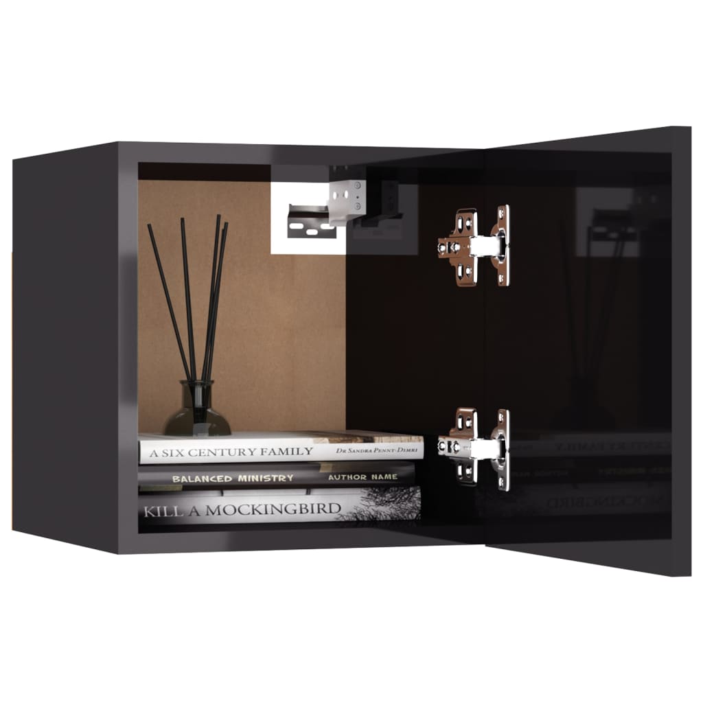 Mesita De Noche Madera De Ingeniería Gris Brillo 30,5x30x30 Cm_1