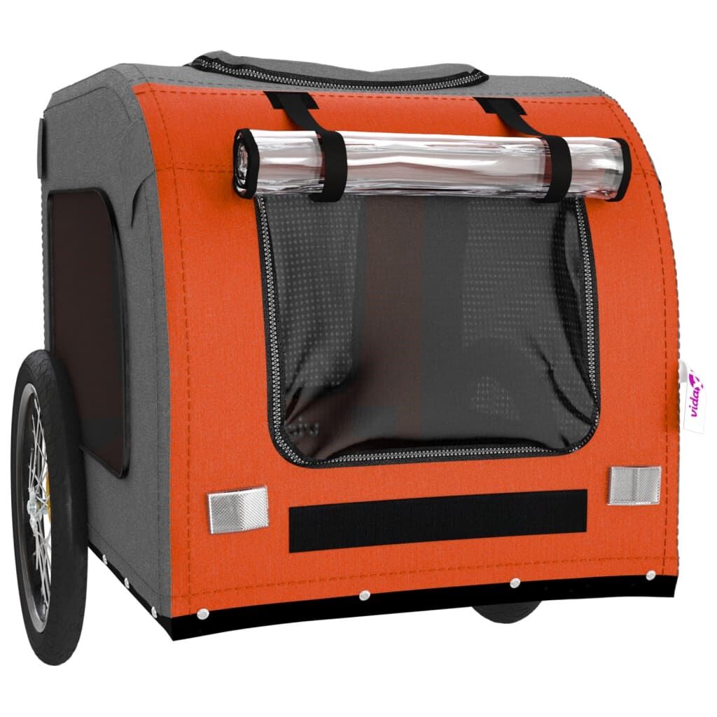 Vidaxl Remolque De Bicicleta Mascotas Hierro Tela Oxford Naranja Gris_4