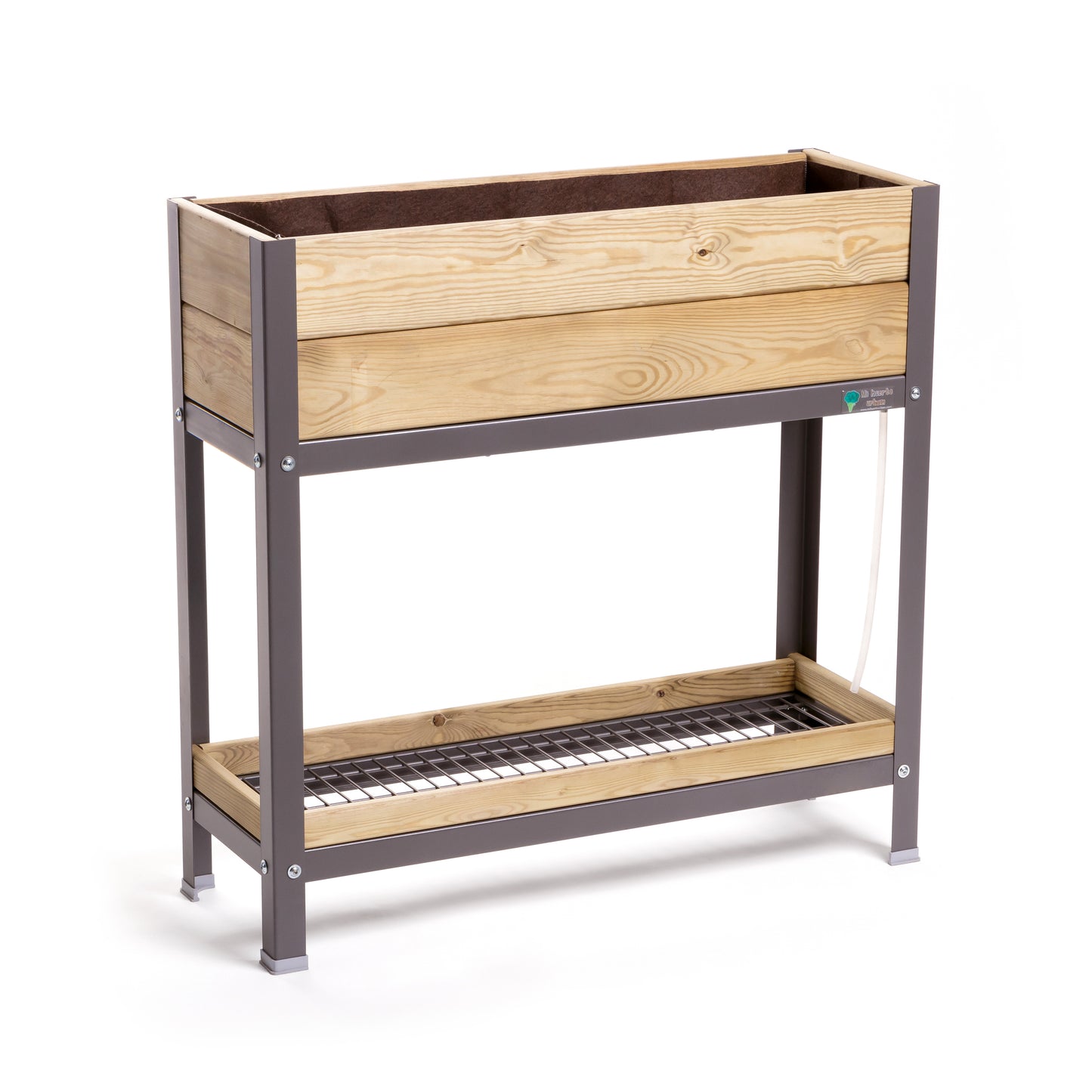 MI HUERTO URBAN Jardinera Elevada Madera con Bandeja Recoge Aguas | Estructura Metálica | Gris | 90x30x90cm