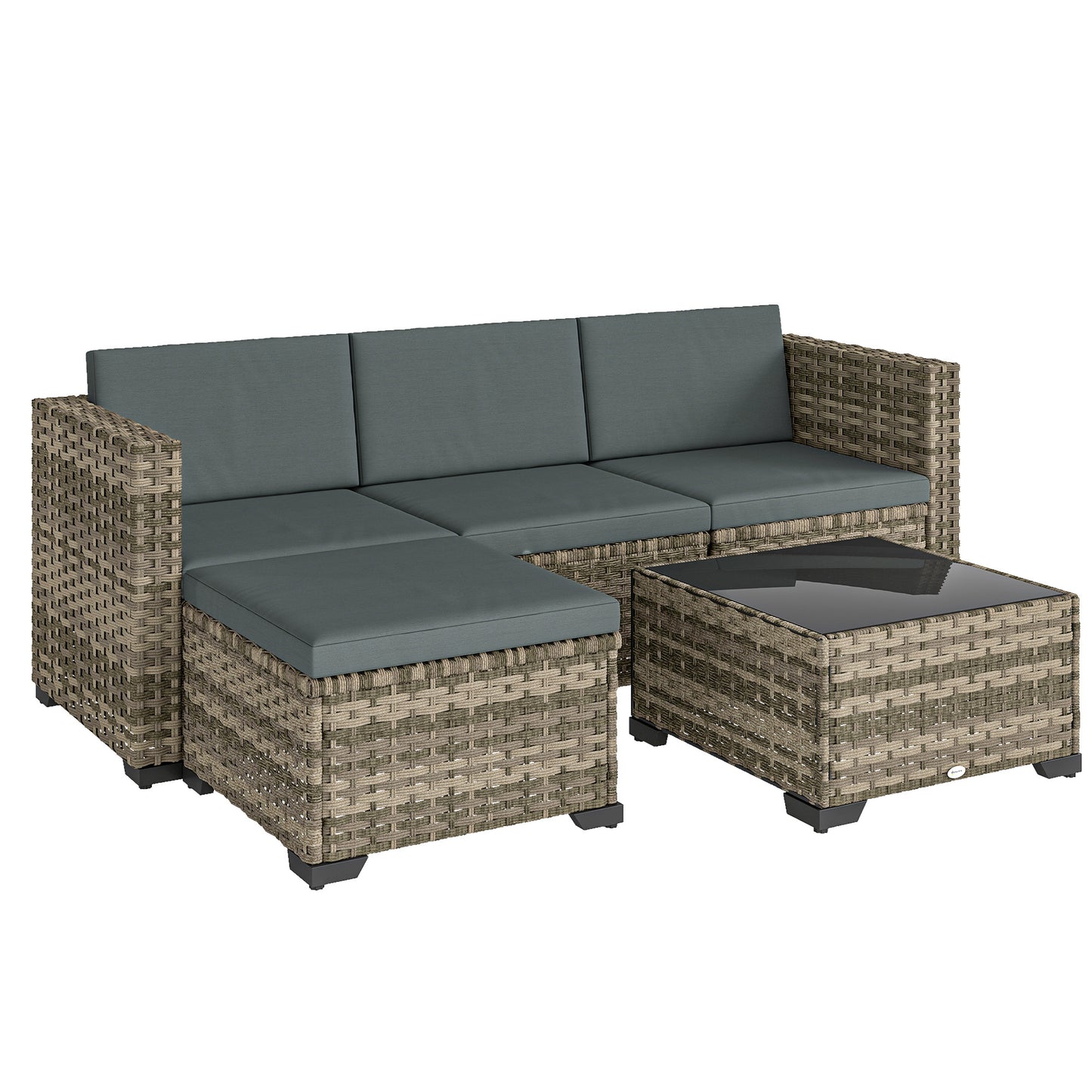 Outsunny Conjunto Muebles Jardín Exterior De Ratán 5 Piezas Cojines Gris Oscuro_0