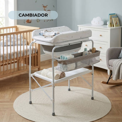 Bañera Bebé 5 En 1 Plegable Con Soporte, Cojín Antideslizante, Cambiador, Gris Pro Bathby_2