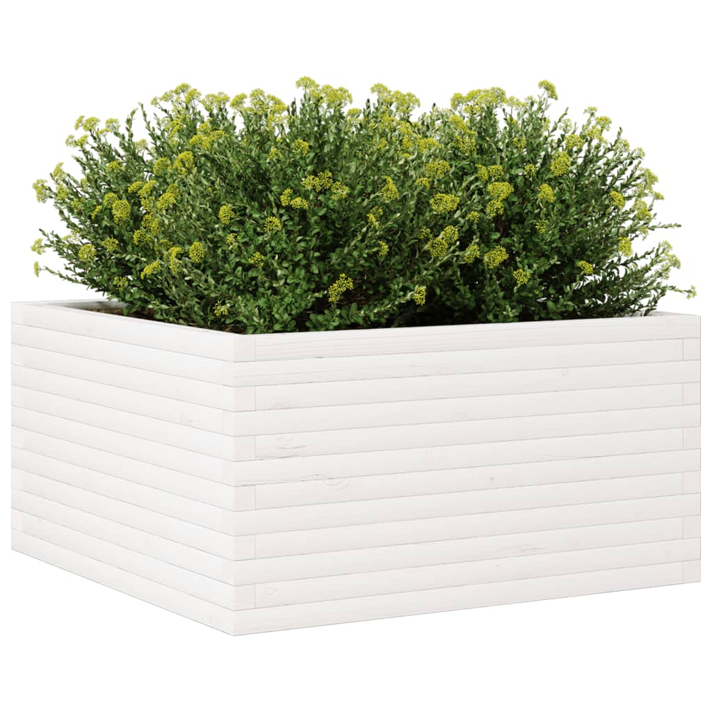 Jardinera De Madera Maciza De Pino Blanca 90x90x46 Cm_3