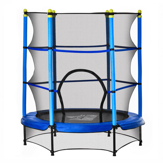 Homcom Trampolín Para Niños +3 Años Con Red De Seguridad Acero Ø140x160 Cm Azul_0