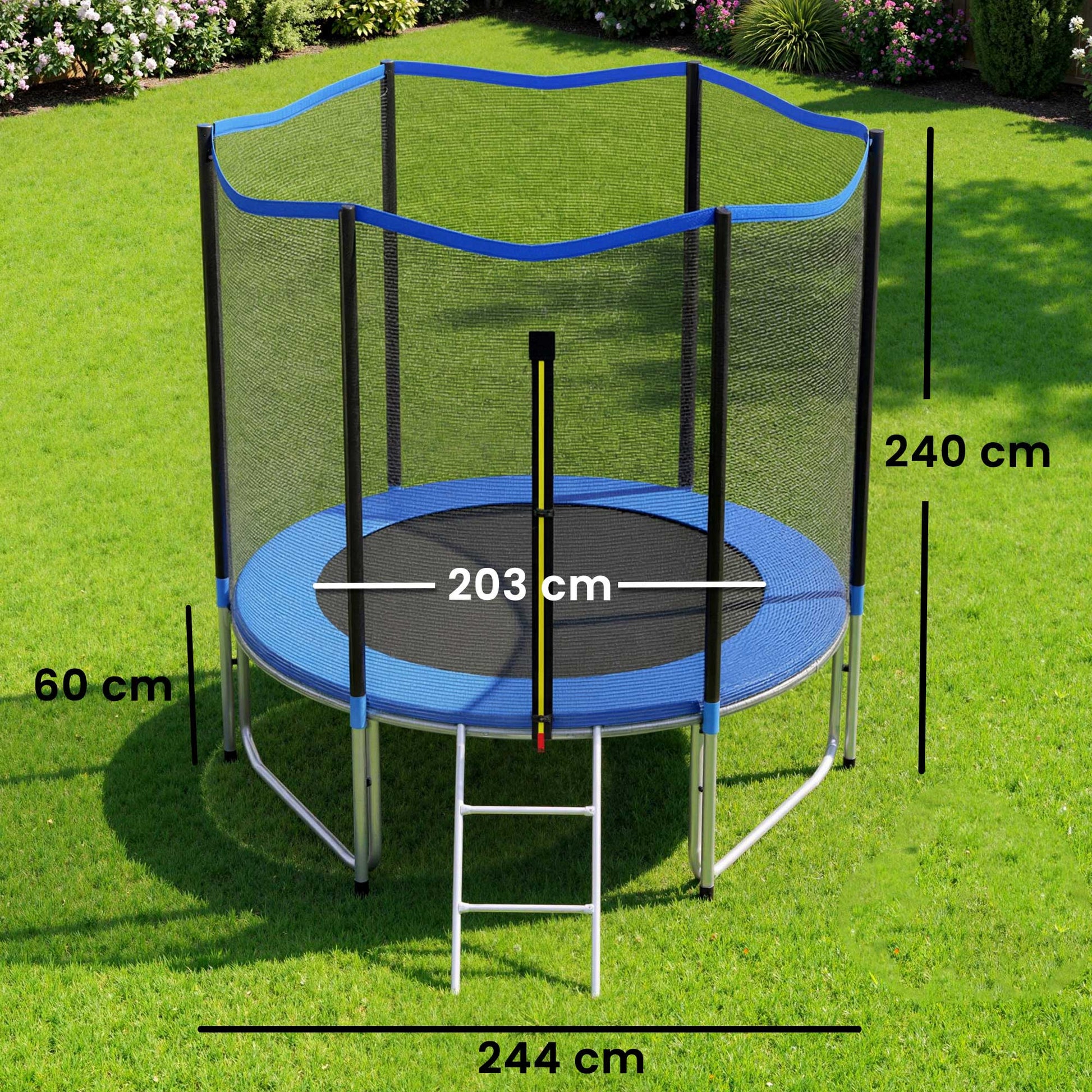 Sportnow Cama Elástica Niños Exterior Ø244 Cm Con Red De Seguridad Escalera Azul_2