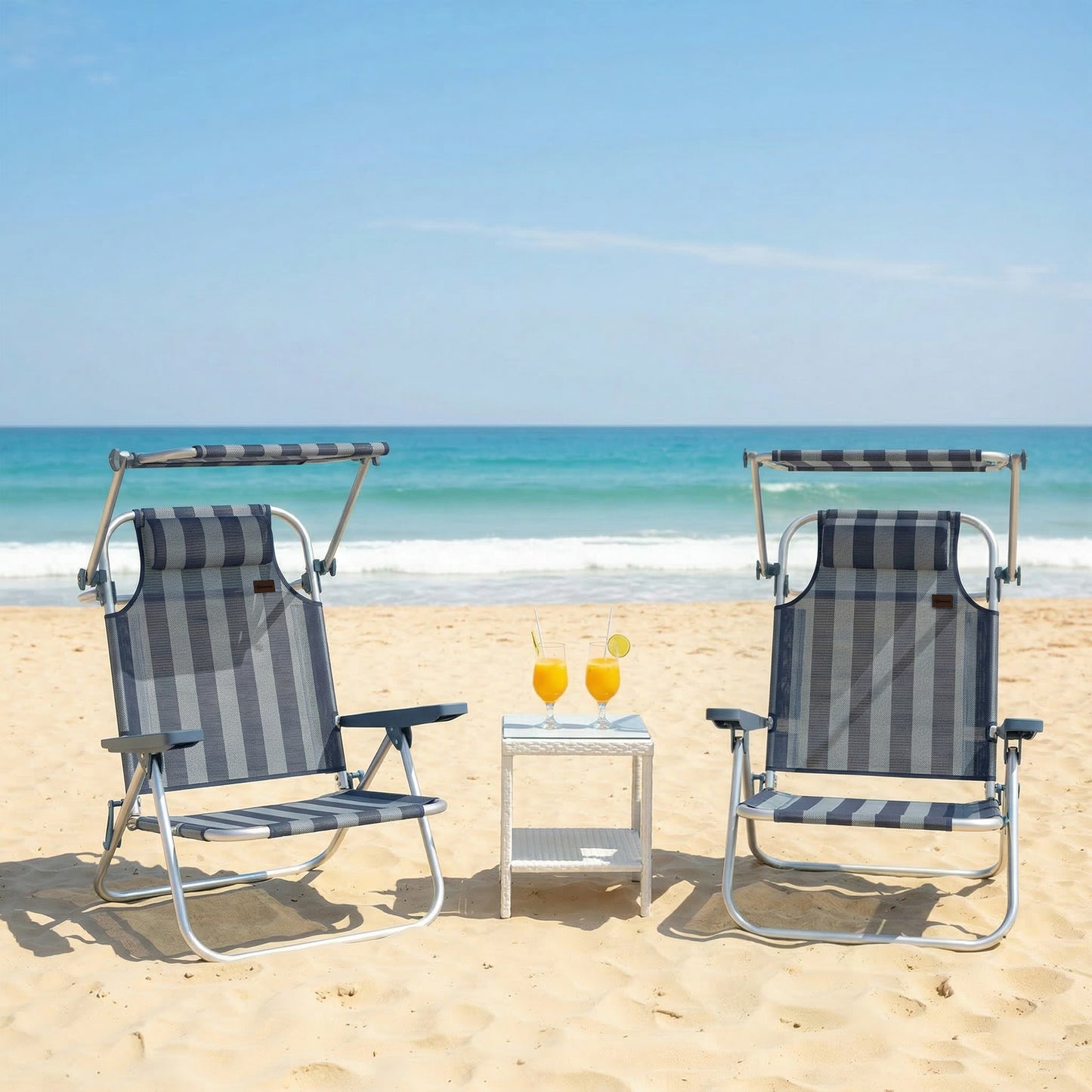 Outsunny Pack De 2 Sillas De Playa Plegables Respaldo Reclinable Azul Y Blanco_1