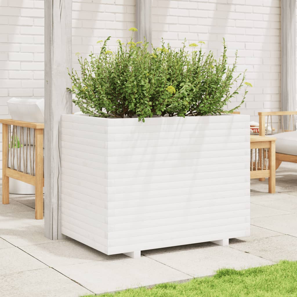 Jardinera De Madera Maciza De Pino Blanca 90x60x72 Cm_2