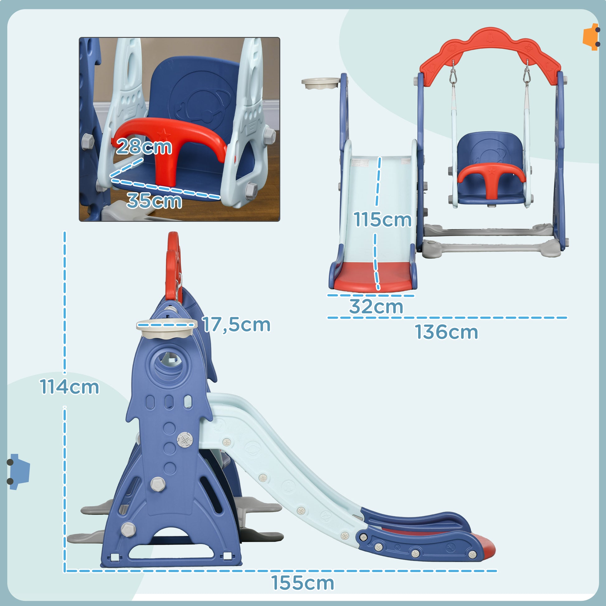 Aiyaplay Juego De Tobogán Y Columpio Para Niños De 1-3 Años 3 En 1 Multicolor_2