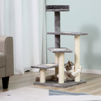 Pawhut Árbol Rascador Para Gatos 48,5x48,5x100cm Centro De Actividad Plataformas_1