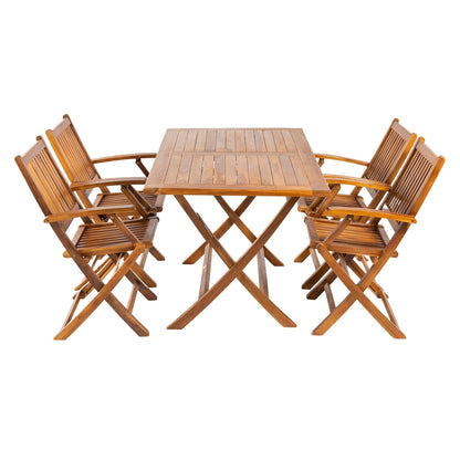 Conjunto Para Jardín De Madera Teca, Mesa Rectangular 140 Cm Y 4 Sillones Plegables, Madera Teca Grado A, Tratamiento Al Agua Aplicado_0