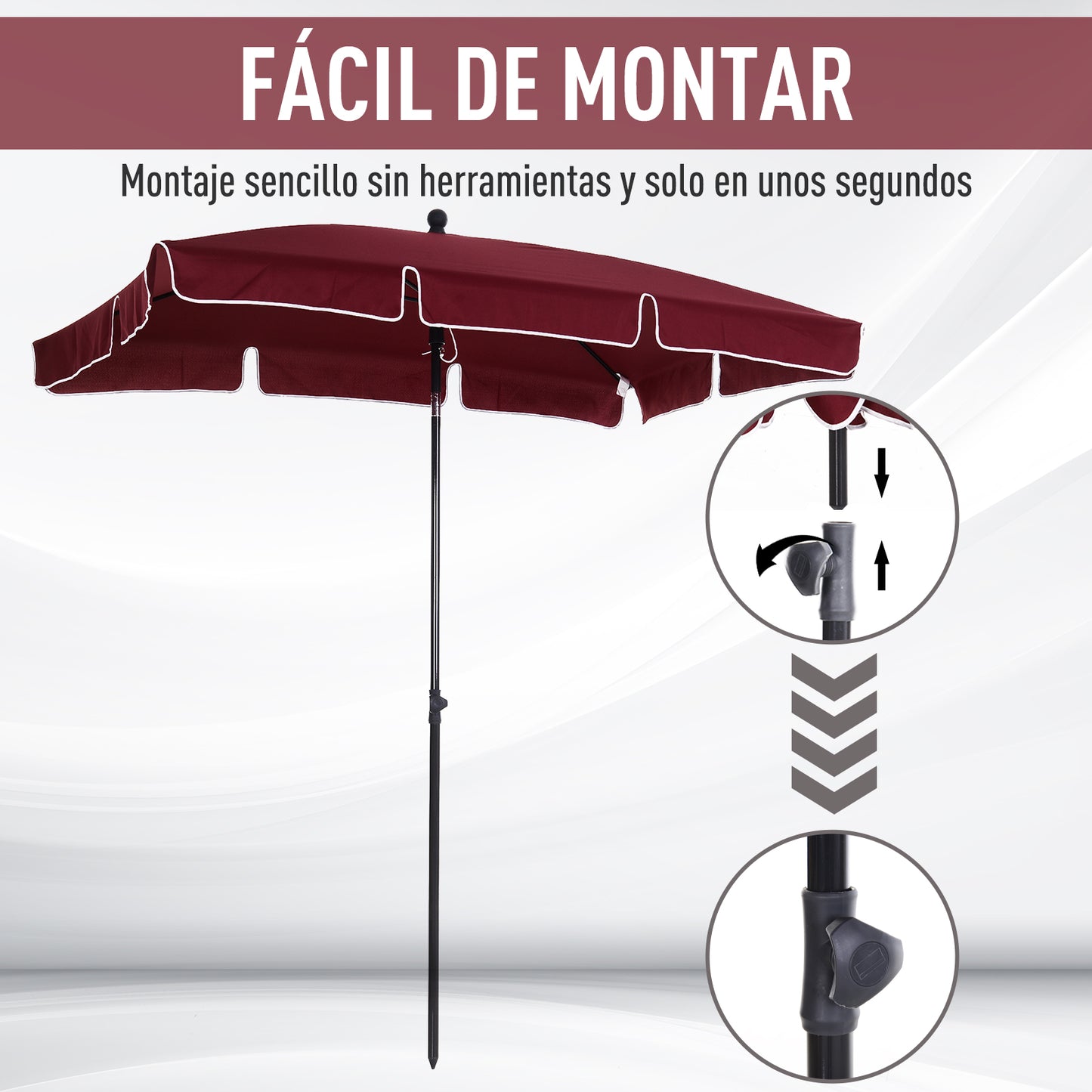 Outsunny Sombrilla De Jardín De Aluminio 198x130x245 Cm Rojo Vino_4