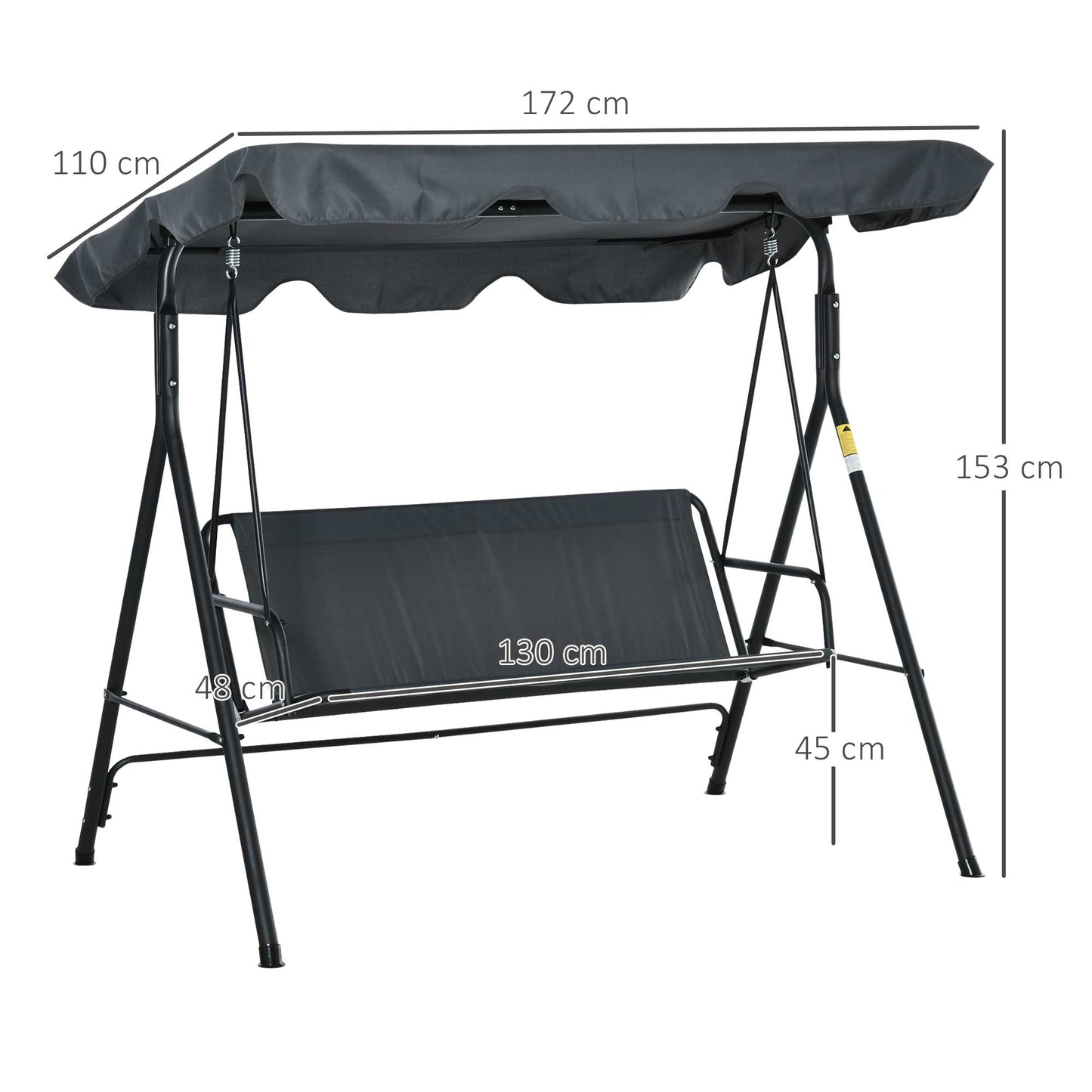 Outsunny Columpio De Jardín De 3 Plazas Con Techo Ajustable 172x110x153 Cm Gris_2
