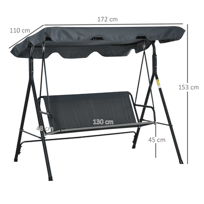 Outsunny Columpio De Jardín De 3 Plazas Con Techo Ajustable 172x110x153 Cm Gris_2