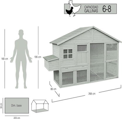 Gran Gallinero Colorado Para 6-9 Gallinas - De Madera Tratada - Almacén, Ponedero Y Parque - 96 X 268 X 195 Cm_1