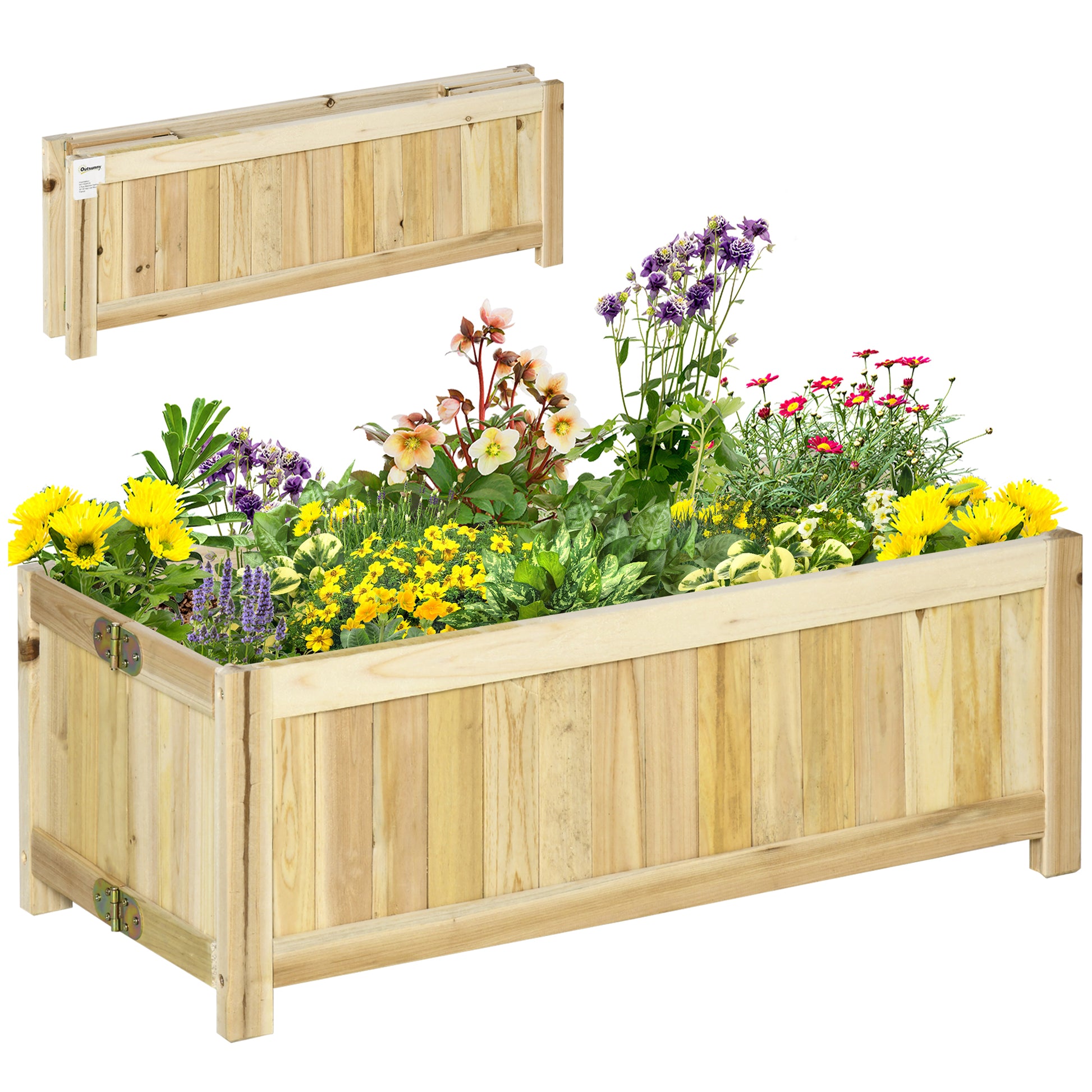 Outsunny Jardinera De Madera Plegable Con 4 Patas 70x30x25 Cm Natural_0