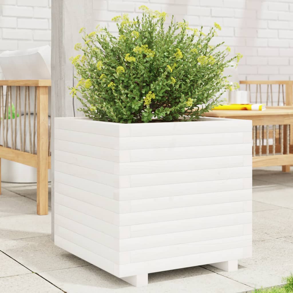 Jardinera Madera Maciza De Pino Blanco 50x50x49,5 Cm_1