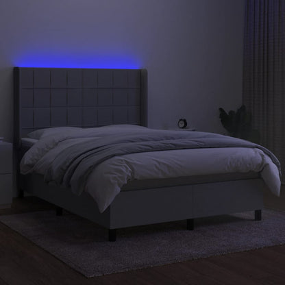 Cama Box Spring Colchón Y Luces Led Tela Gris Claro 140x190 Cm / Vetonek_4