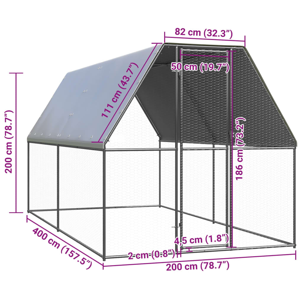 Vidaxl Jaula Gallinero De Exterior De Acero Galvanizado 2x4x2 M_2