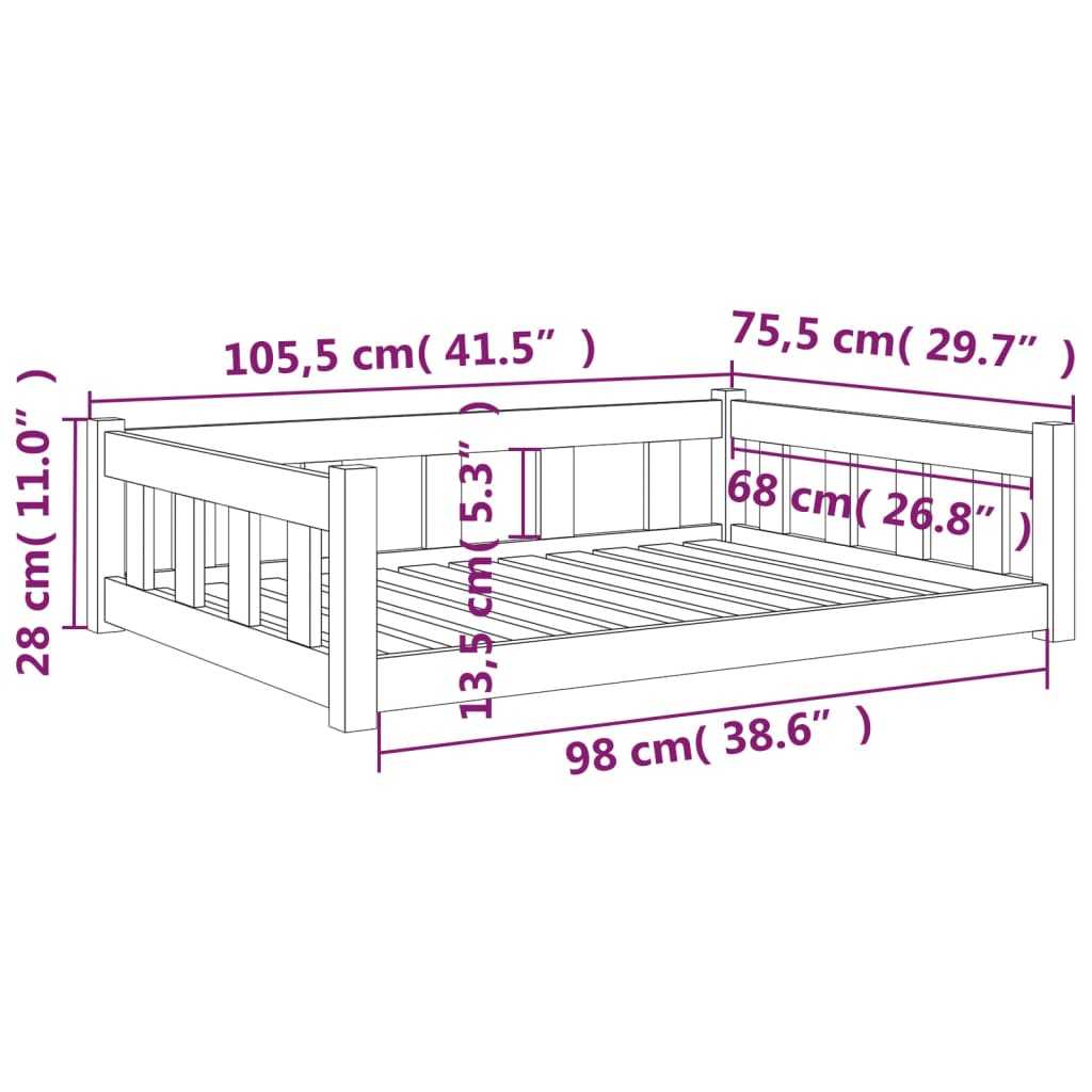Cama Para Perros Madera Maciza De Pino Blanco 105,5x75,5x28 Cm / Vetonek_1