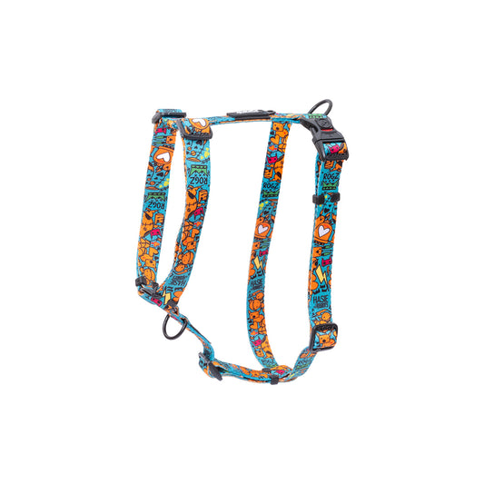 Arnés Para Perro, Modelo Fusion De Rogz, Estampado Graffiti Azules. Talla M (12-22kg)_0