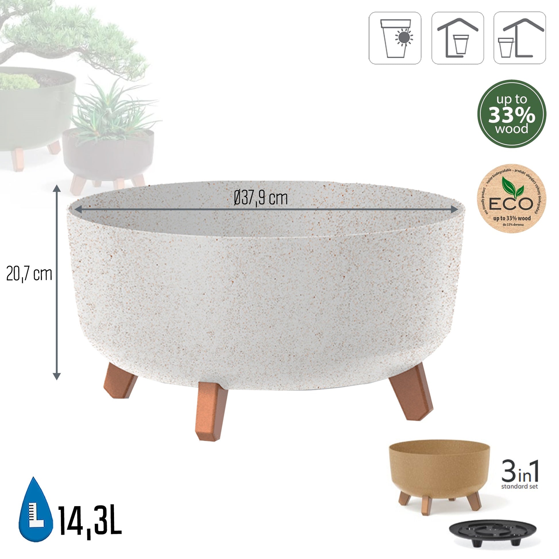 Macetero Color Blanco Roto,sin Depósito , Colección Gracia De 38 X 38 X 19,5 Cm, Capacidad De 14,3 L._2