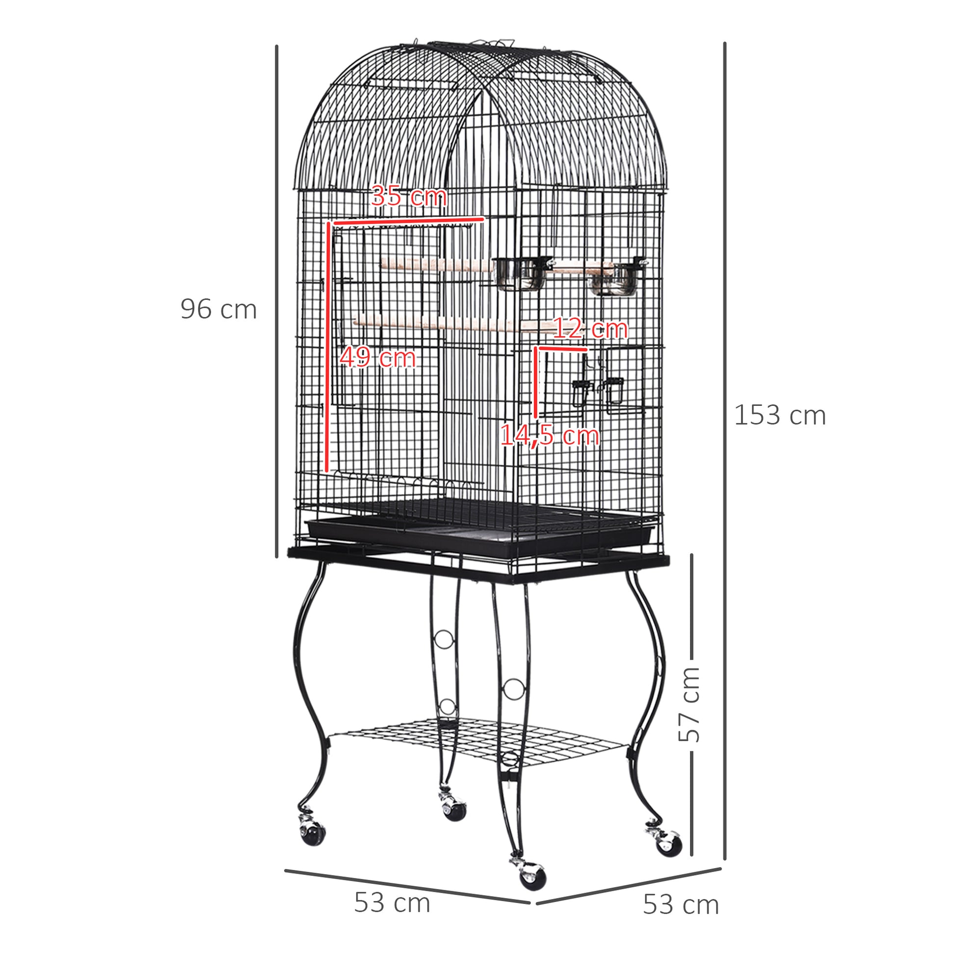 Pawhut Jaula Para Pájaros Con Soporte Con Ruedas Bandeja Extraíble Y 2 Comederos_2