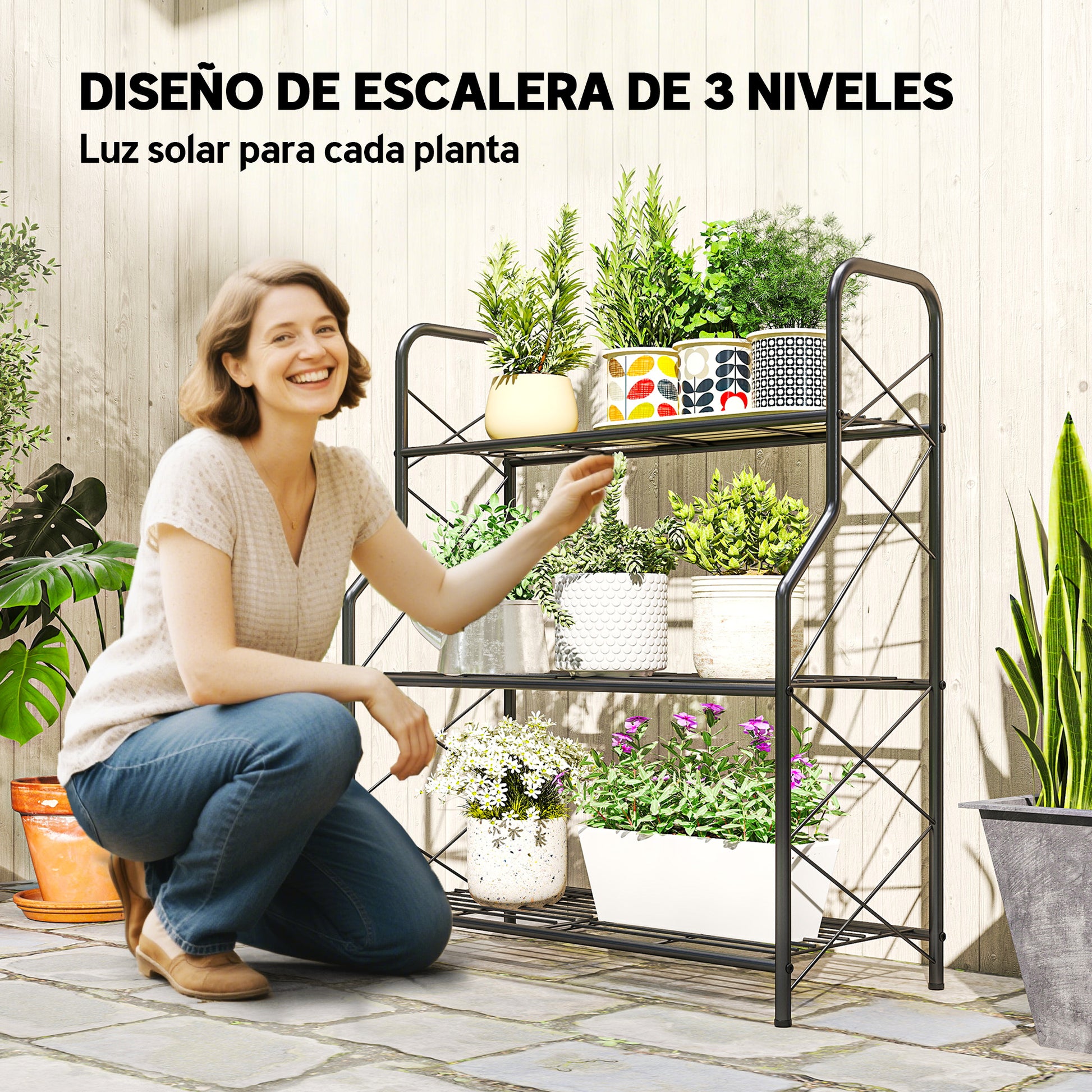 Outsunny Soporte Para Plantas De 3 Niveles Para Interior Y Exterior_3