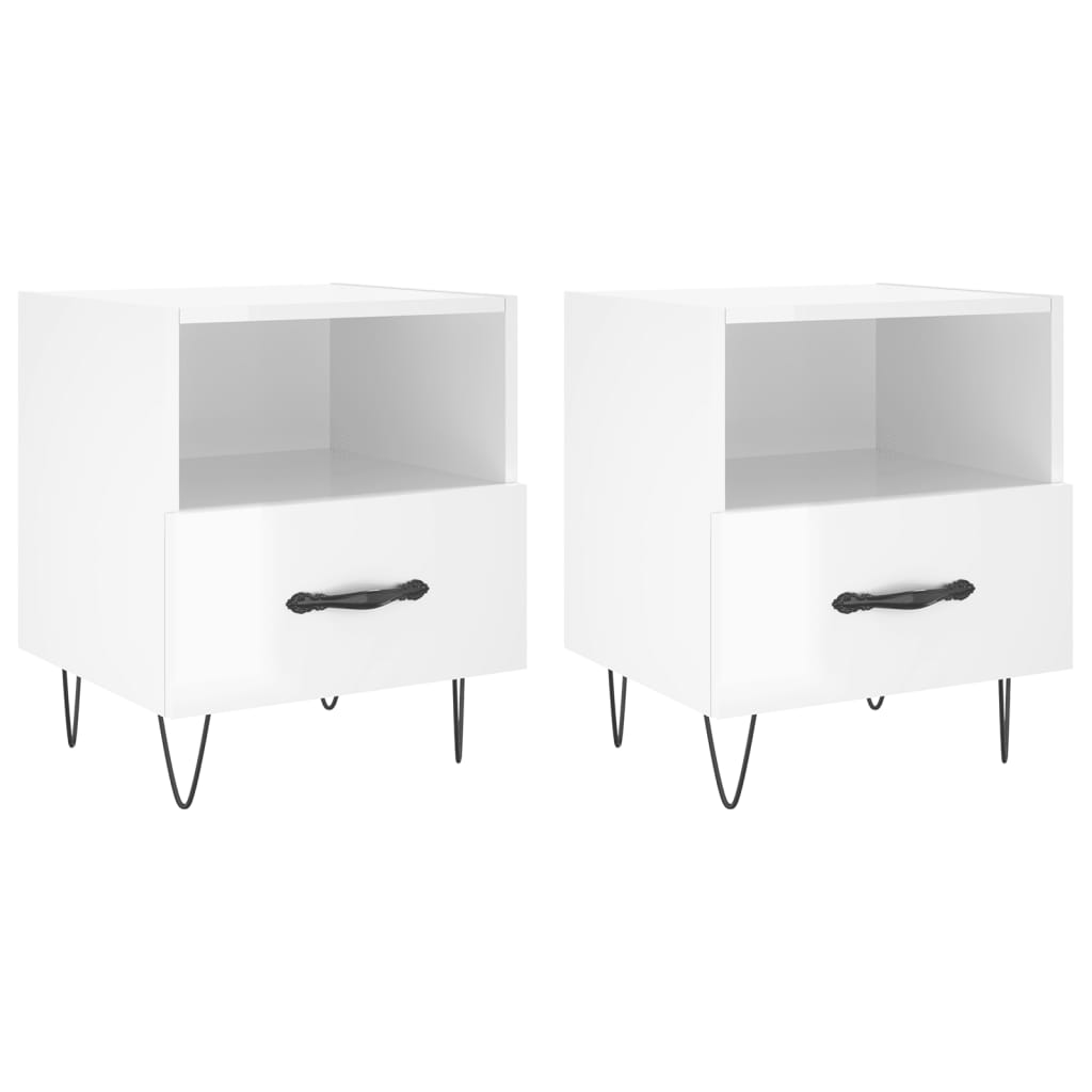 Mesita Noche 2 Uds Madera Ingeniería Blanco Brillo 40x35x47,5cm_0