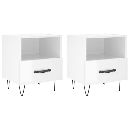 Mesita Noche 2 Uds Madera Ingeniería Blanco Brillo 40x35x47,5cm_0
