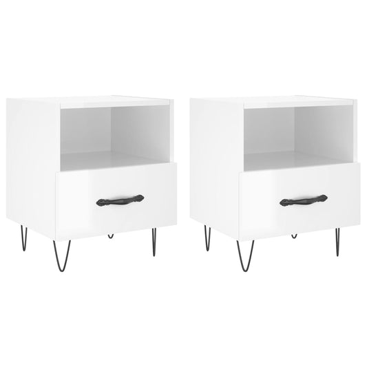 Mesita Noche 2 Uds Madera Ingeniería Blanco Brillo 40x35x47,5cm_0
