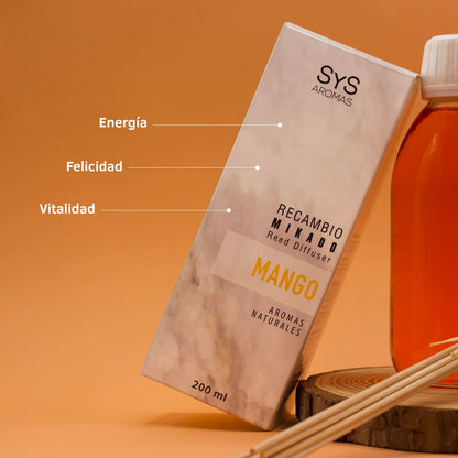 Recambio Mikado Mango Mármol SYS Aromas 200 ml | Con Palos | Aroma Tropical y Afrutado | Energizante_2