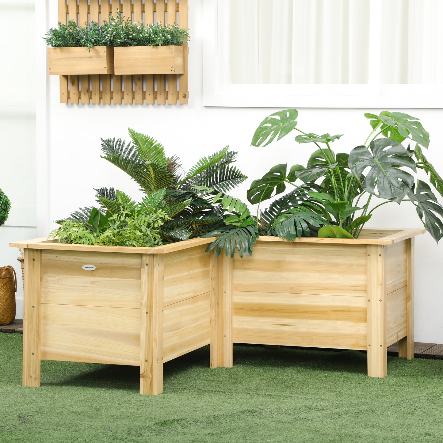 Outsunny Jardinera Elevada De Madera En Forma De L 120x120x50 Cm Natural_1
