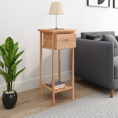 Mesa Auxiliar Con Cajón Madera Maciza Nogal 25x25x60 Cm_1