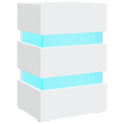 Mesita De Noche Luz Led Madera De Ingeniería Blanco 45x35x67 Cm_0