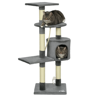 Pawhut Rascador Para Gatos Altura 116cm Con Postes De Sisal Cueva Y Plataformas_0
