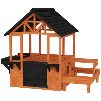 Aiyaplay Casita Infantil Exterior De Madera Con Barra De Snack Y Bancos Marrón_0