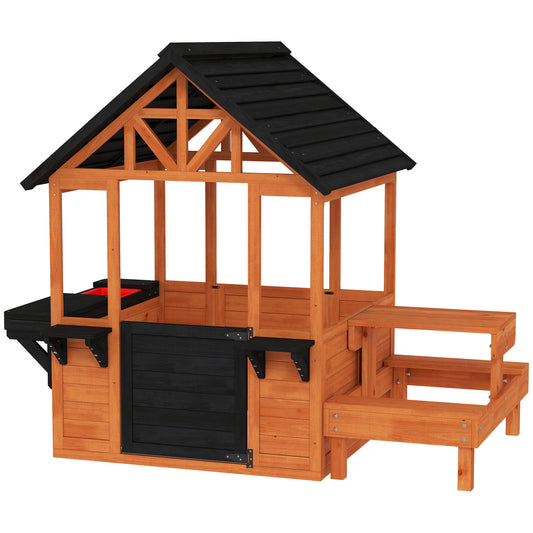 Aiyaplay Casita Infantil Exterior De Madera Con Barra De Snack Y Bancos Marrón_0