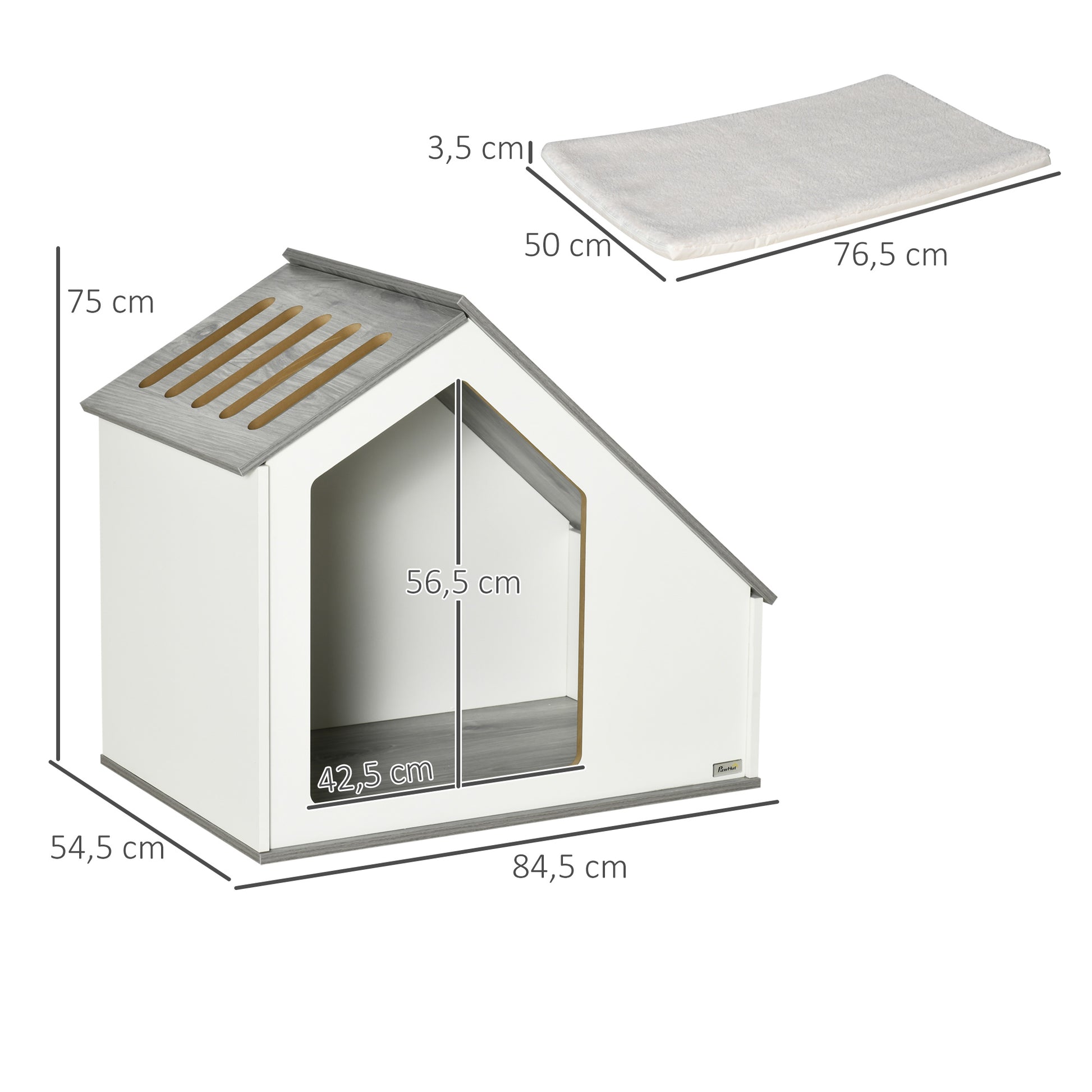 Pawhut Caseta De Madera Para Perros Interior Cojín Lavable 84,5x54,5x75cm Blanco_2