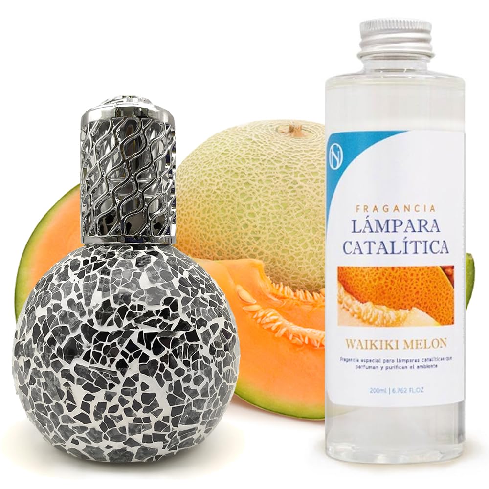 Lámpara Catalítica Mosaico Negro + Fragancia Waikiki Melon 500ml - Elimina Malos Olores, Impurezas Y Perfuma_0