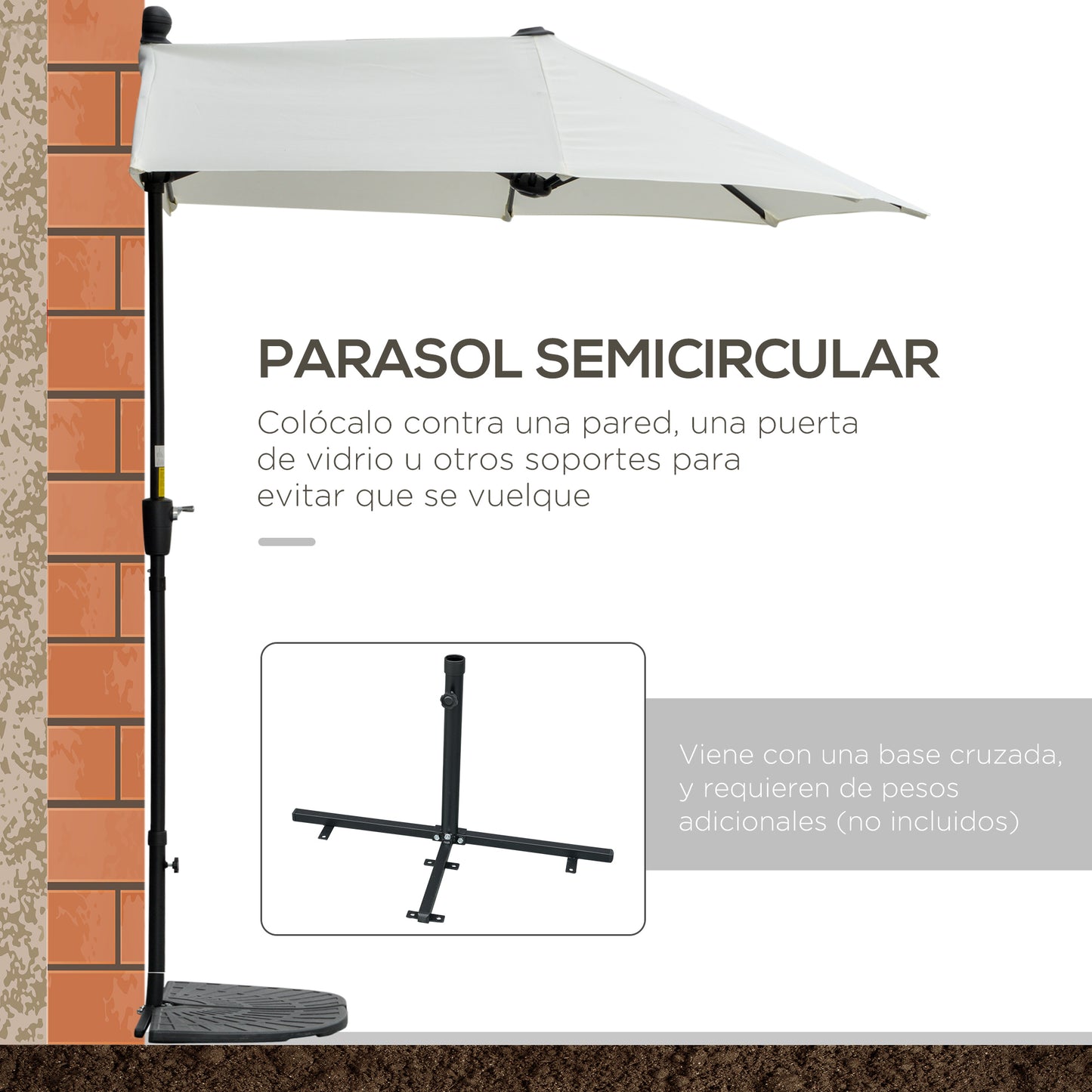 Outsunny Sombrilla De Pared Jardín 200x190x240cm Con Manivela Para Terraza Crema_3