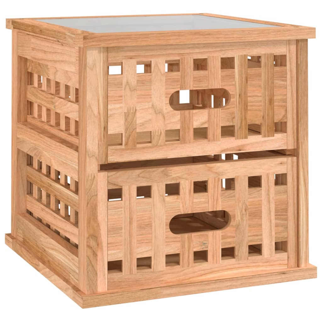 Mesita De Noche Madera Maciza De Nogal 34x34x34 Cm_0
