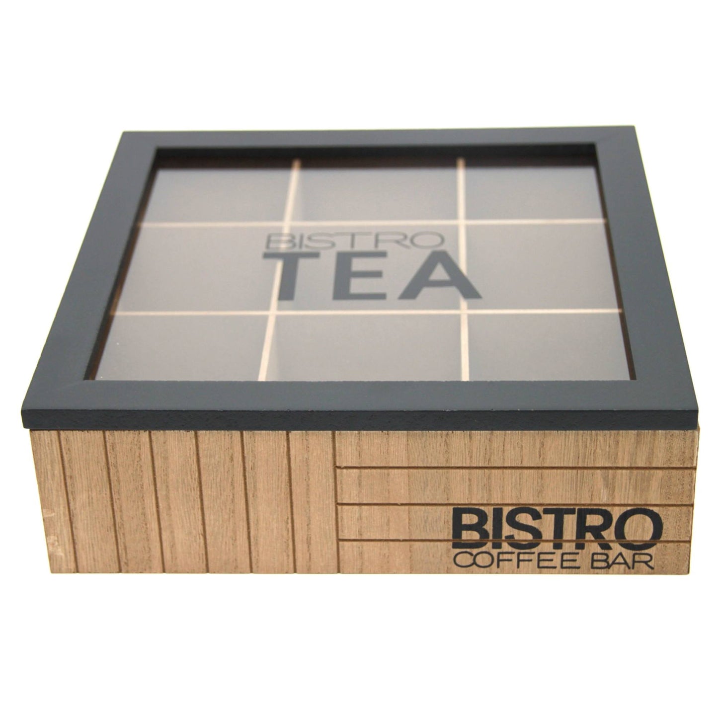 Well Home Caja De Té De 9 Compartimentos Con Tapa De Vidrio Color Negro