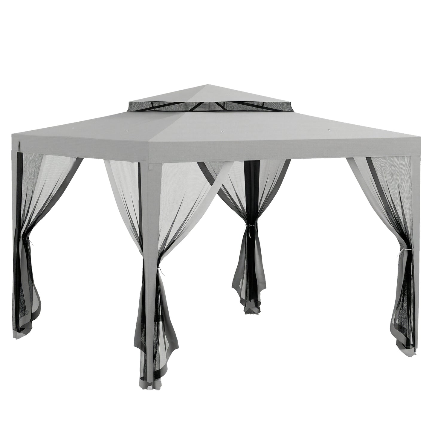 Outsunny Carpa De Jardín 3x3 M Con 4 Mosquiteras Laterales Techo Doble Gris_0