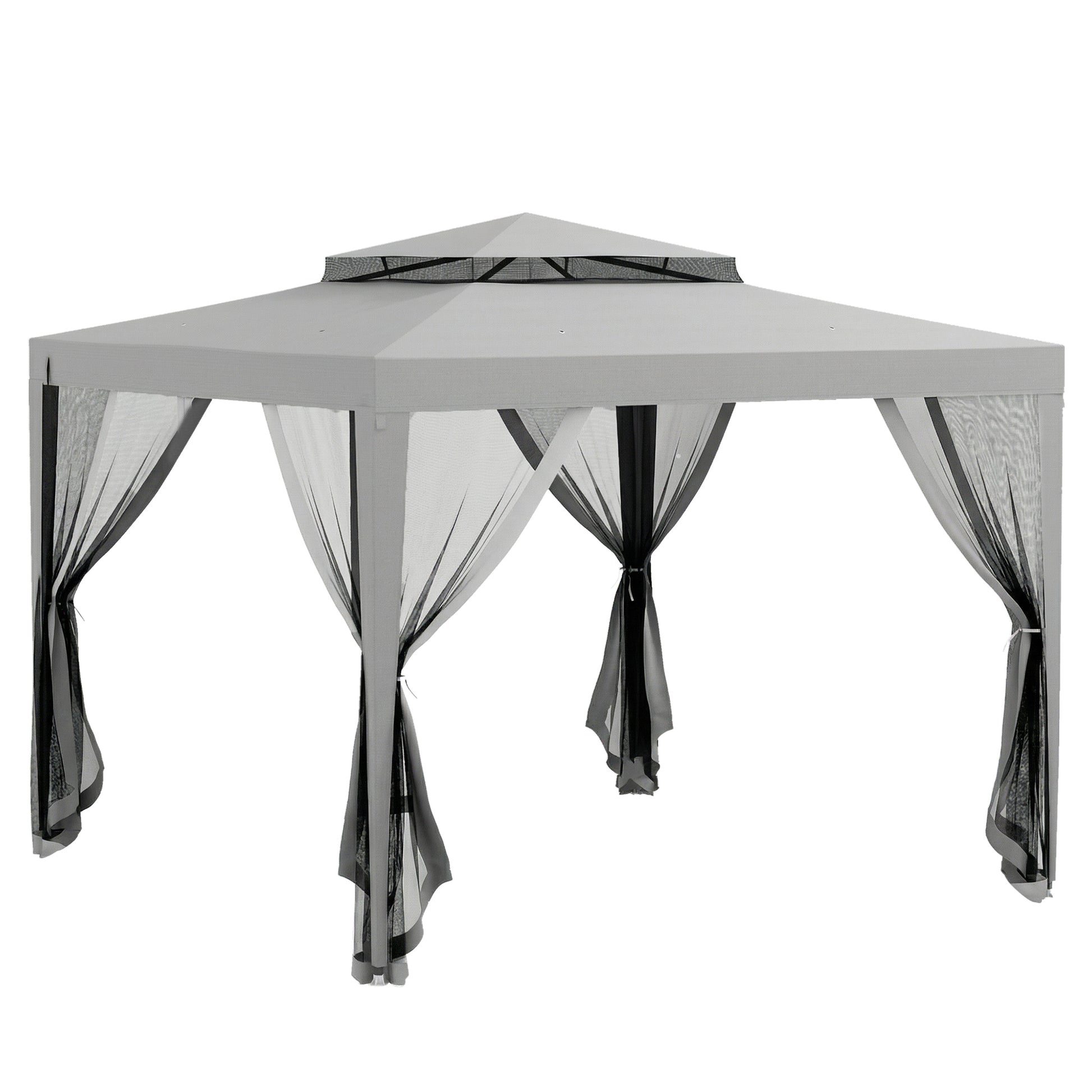Outsunny Carpa De Jardín 3x3 M Con 4 Mosquiteras Laterales Techo Doble Gris_0