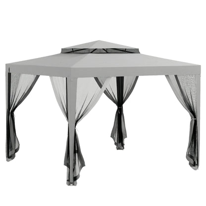 Outsunny Carpa De Jardín 3x3 M Con 4 Mosquiteras Laterales Techo Doble Gris_0