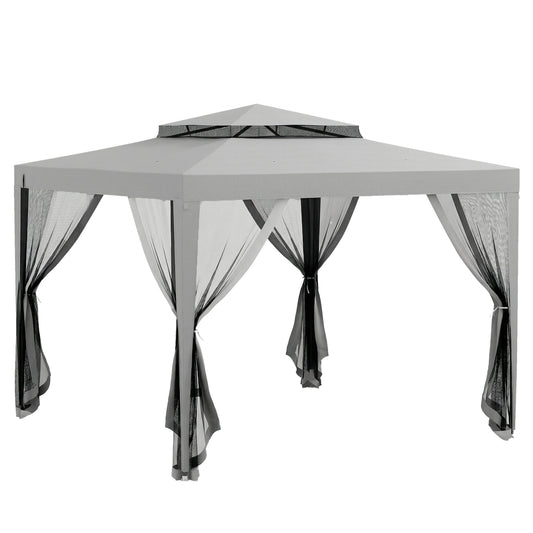 Outsunny Carpa De Jardín 3x3 M Con 4 Mosquiteras Laterales Techo Doble Gris_0