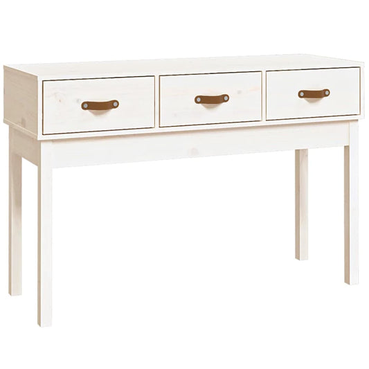 Mesa Consola De Madera Maciza De Pino Blanco 114x40x75 Cm_0